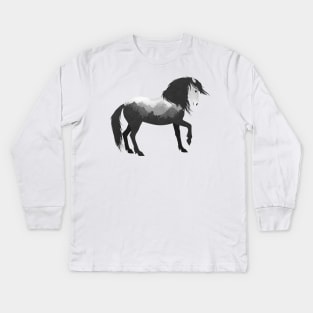 Dramabite Wild Horse Mustang Equine Double Exposure Wildlife Animal Kids Long Sleeve T-Shirt